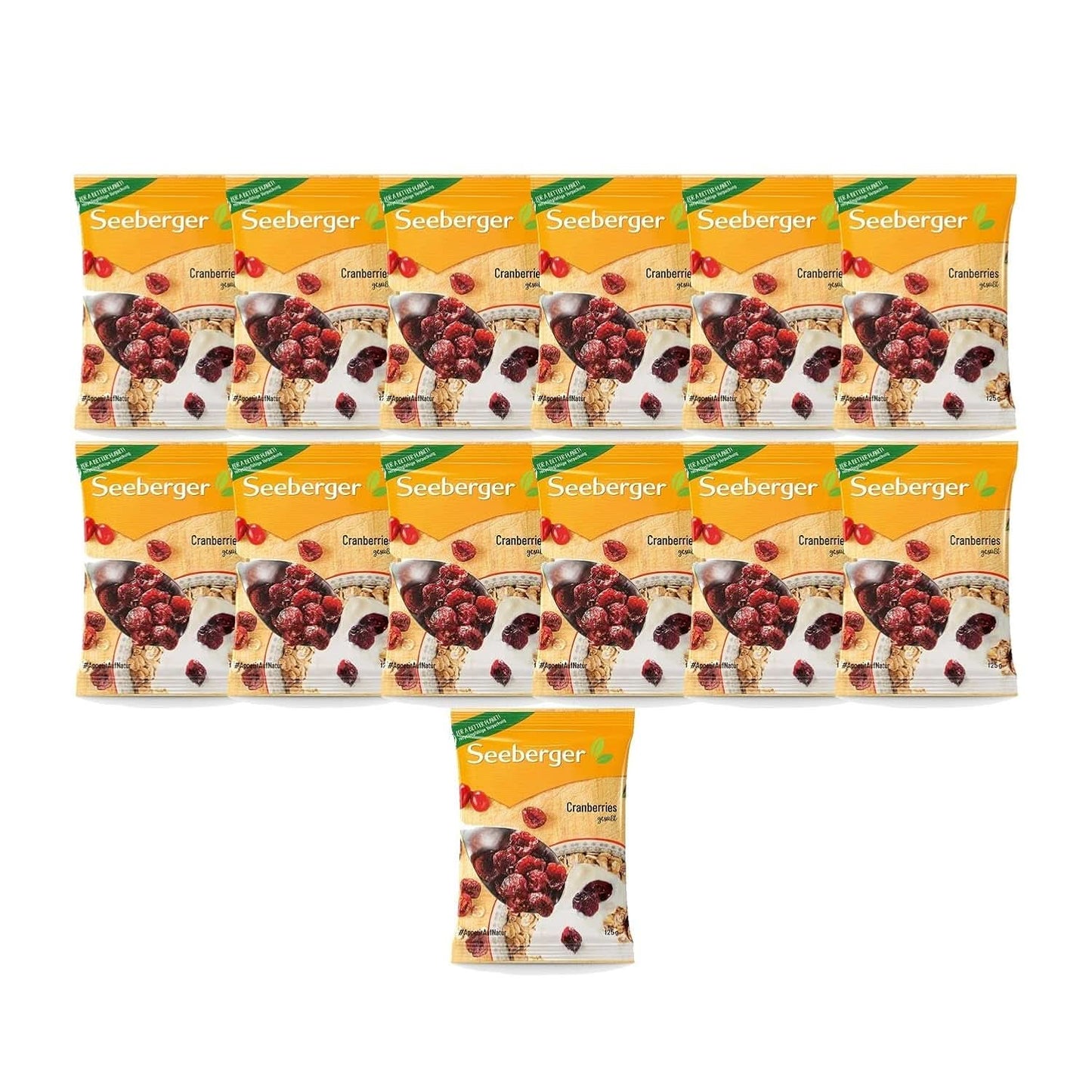 Mirtilli rossi Seeberger, mirtilli rossi canadesi tagliati a metà, fruttati e dolci, 13 x 125 grammi Naty Shop Prodotti disidratati
