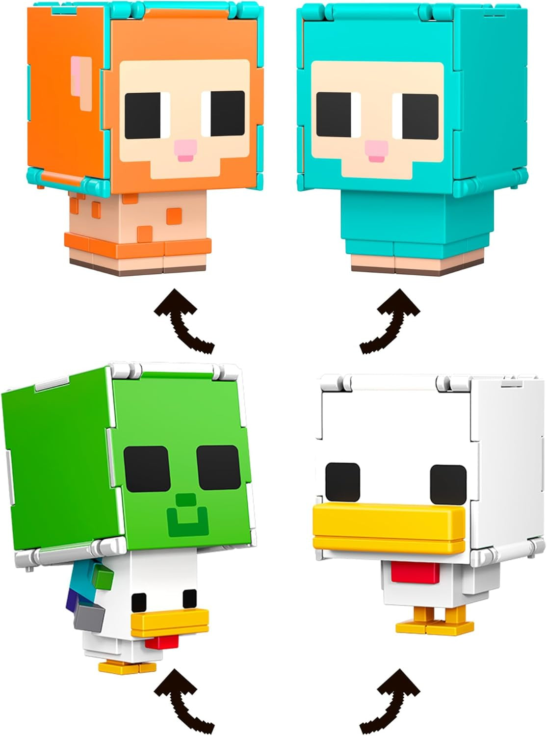 Mattel Minecraft Flippin' Figs Sheep and Chicken Confezione da 2 con personaggi di gioco 2 in 1, teste grandi e action figure HXK17 con design pixel Naty Shop