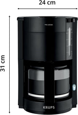 Macchina per caffè espresso Krups F30908 ProAroma con filtro e caraffa in vetro, capacità 1,25 l, 10-15 tazze, 1050 W, nera