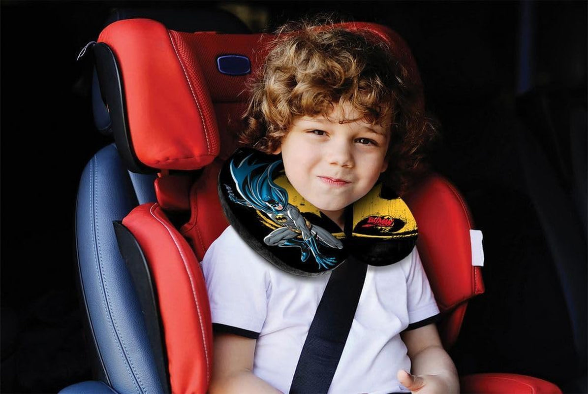 DC Comics Morbido Batman Cuscino da viaggio per auto per la sicurezza dei bambini Comfort Supereroe Bat Man, Cuscino da viaggio Auto, Azzurro, Taglia unica Cuscini da viaggio Naty Shop