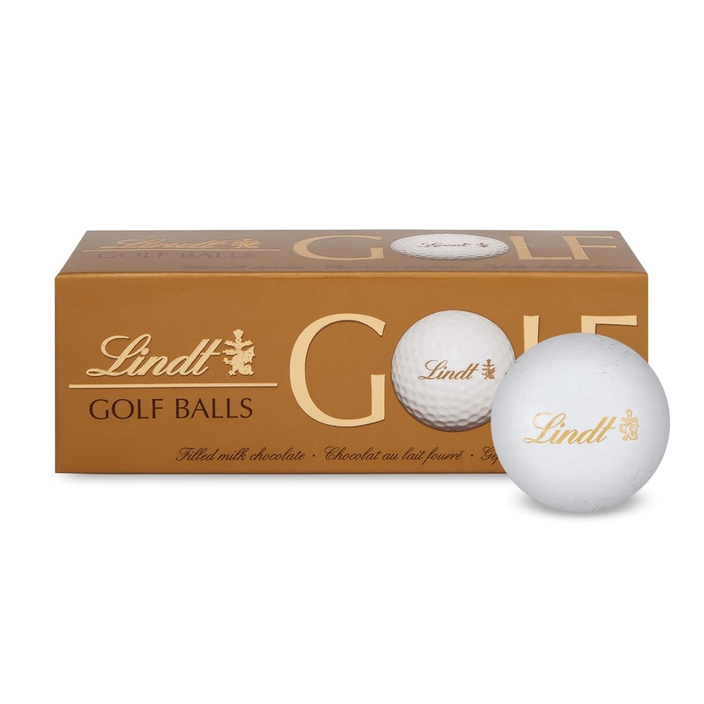Lindt Schokolade - Palline da golf | 110G| Tre palline da golf Aus Lindt Vollmilch-Schokolade Mit Nougatcremefüllung und Waffelstückchen | Pralinengeschenk | Regalo per golfista | Schokoladengeschenk Naty Shop