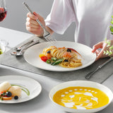 MALACASA Servizio Piatti 4 Persone Bone China Servizio Piatti 16 Pezzi Rotondo Bianco con Bordo Oro Set Combinato di 4 Piatti Piani 4 Piatti Dessert 4 Piatti Suma e 4 Ciotole per Cereali Serie NORI