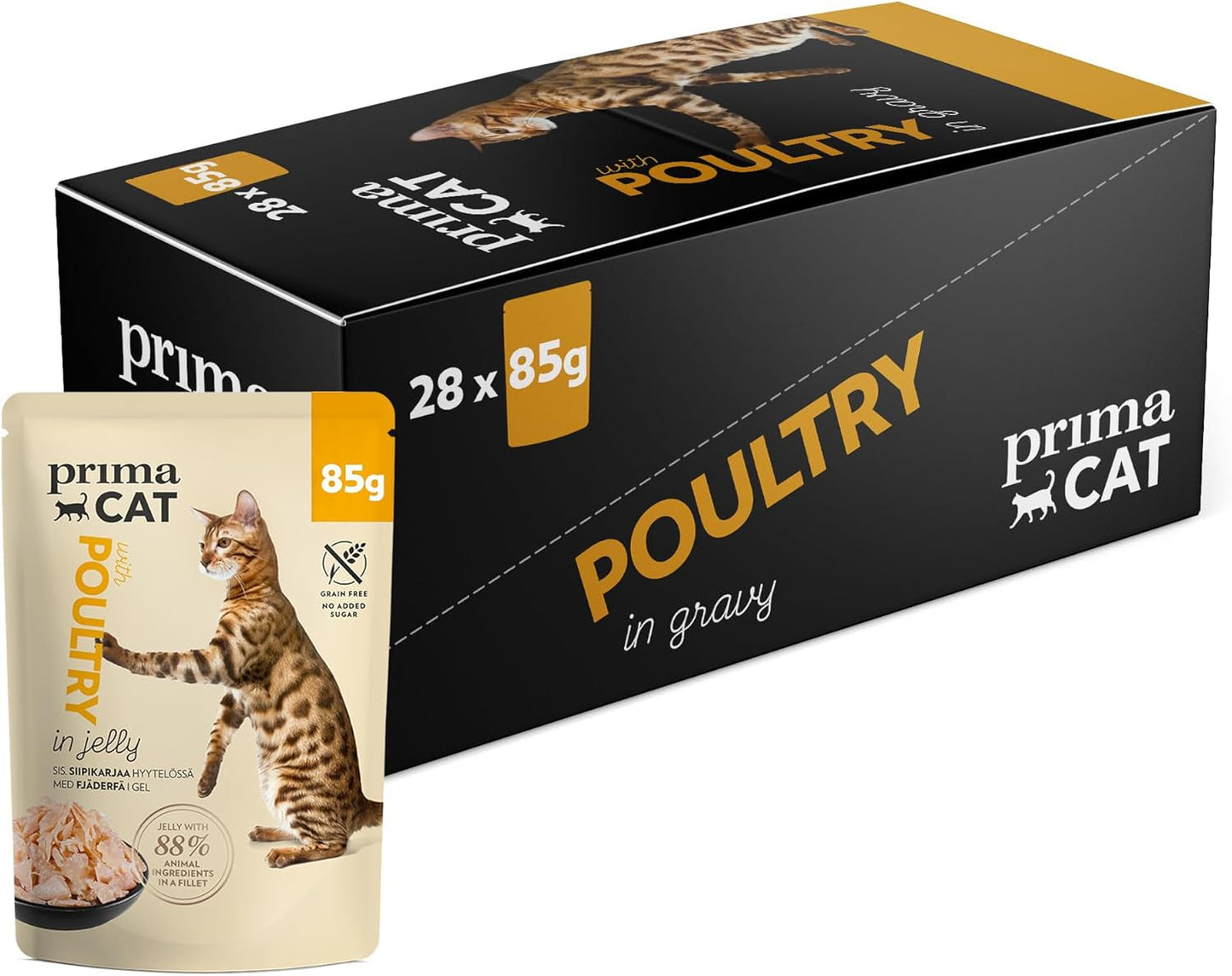 PrimaCat - Cibo umido classico per gatti, gusto uccellino in salsa, 28 x 85 g