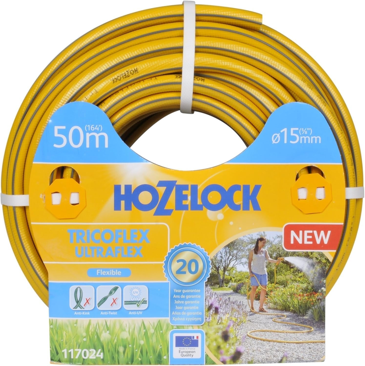 HOZELOCK - Tubo Tricoflex Ultraflex Ø 12,5 mm (1/2") 20 M: Tubo da giardino flessibile, resistente alle intemperie, alla torsione e alla piegatura, in PVC riciclato al 40% [117002], giallo