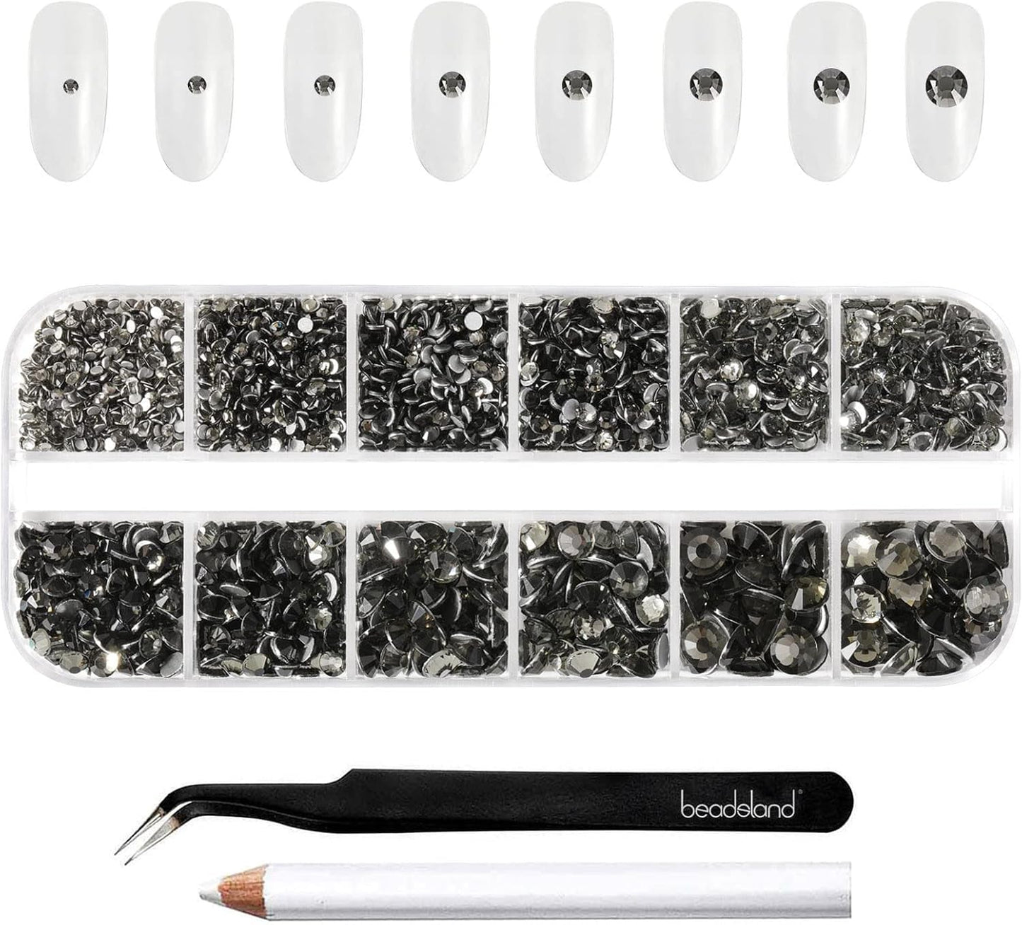 Beadsland 2500 pezzi di vetro per nail art strasssteine ​​​​Kristall Flatback Edelsteine ​​​​Runde, ​​für Handwerk Gemischt 8 Größen SS4 ~ SS30 con picking Pinzette e Stift (Kristall Weiss)