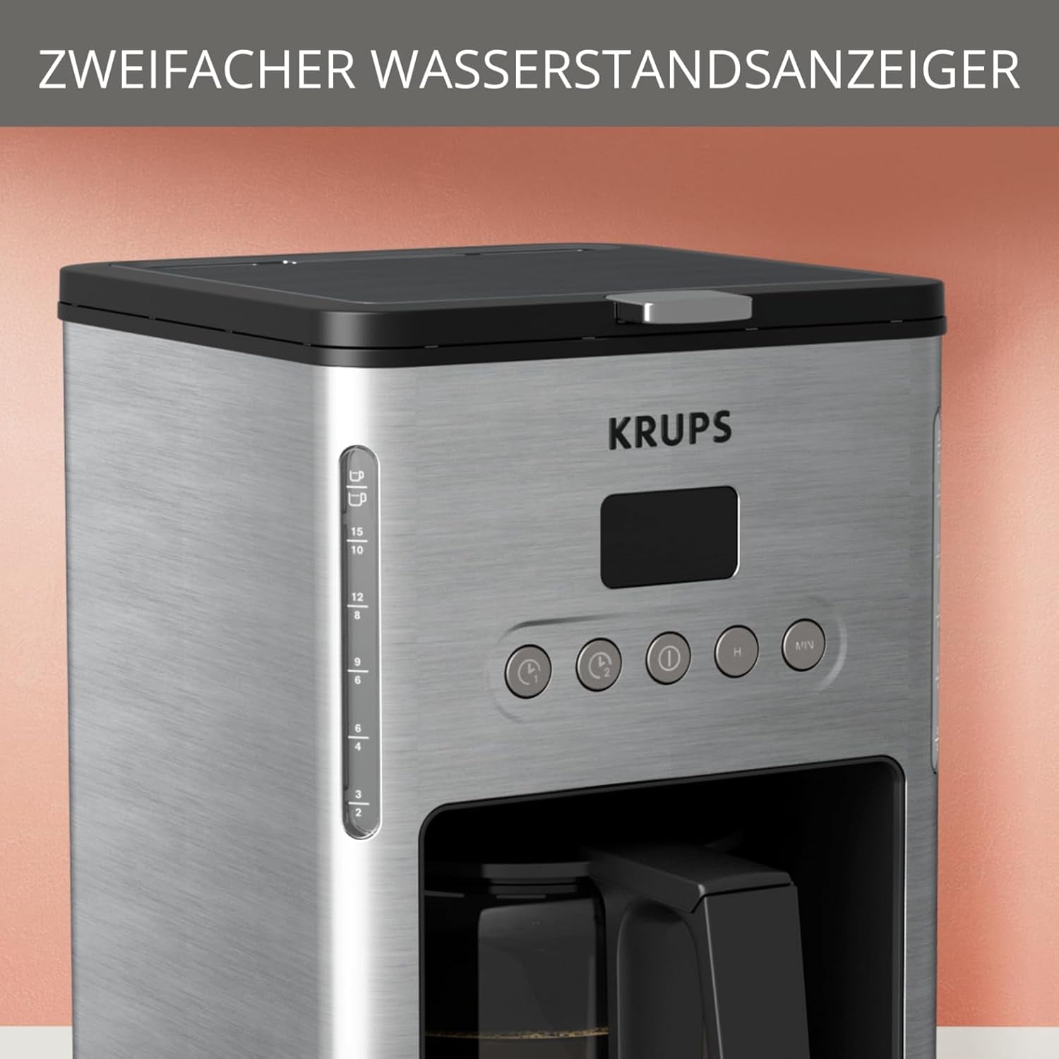 Macchina per caffè espresso con filtro Krups KM442D Premium | 10-15 tazze | 1000 watt | programmabile | funzione mantieni caldo | acciaio inossidabile | nero
