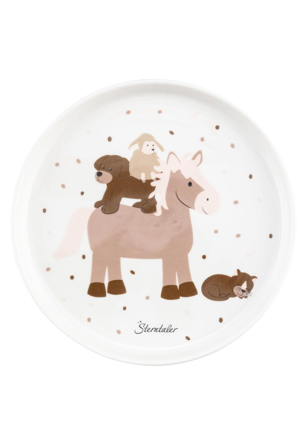 Set di stoviglie in porcellana Sterntaler dal design rustico - Set di stoviglie con base in silicone antiscivolo e rimovibile - Stoviglie per neonati e bambini con piatto, ciotola da 400 ml e tazza da 200 ml, bianco