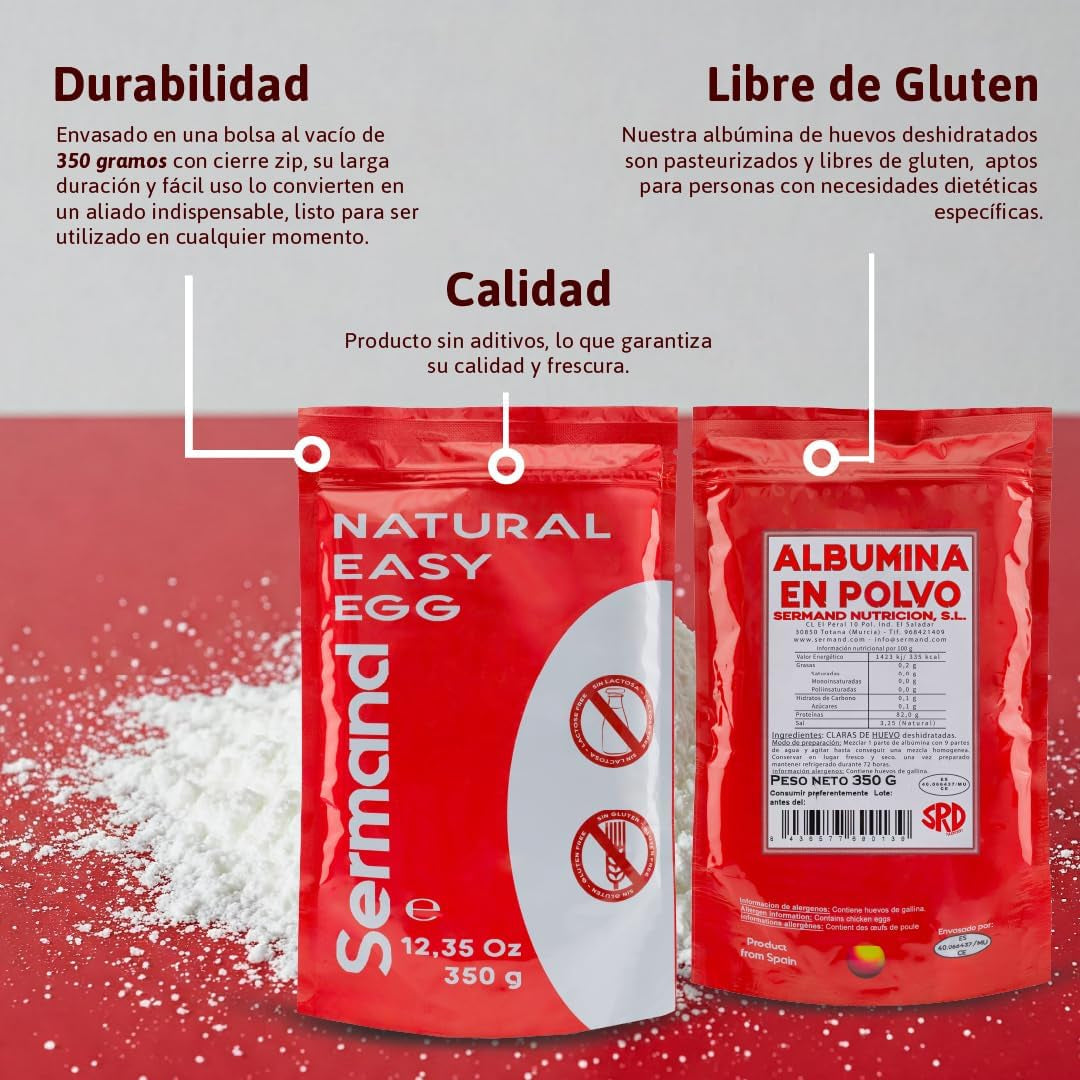 Eiklarpulver (350g) | Getrocknetes Eiklar Pulver | Eialbumina für Backen & Kochen | Ohne Zusatztoffe | Confezione in busta con cerniera senza lattosio