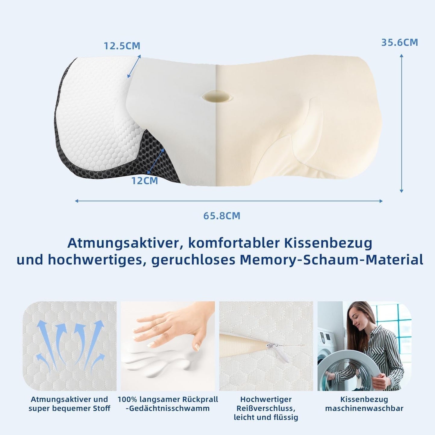 IDEA Cuscino per Dolore al Collo Cuscino Ortopedico in Memory Foam Cuscino Cuscino per Collo ergonomico per un Supporto Ottimale Cuscino Antirussamento per Dormire Laterale, Schiena e Addominale Cuscini Ortopedici Cervicali Naty Shop