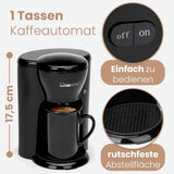 Caffettiera Clatronic® da 1 tazza | Macchina per caffè espresso perfetta per single | Macchina per caffè espresso con filtro, inclusa tazza in ceramica | Piccola macchina per caffè espresso con filtro, ideale per i viaggi | KA 3356