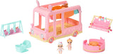 BABY nato 904763 Baby Surprise Bus - mini autobus giocattolo rosa con 2 bambole esclusive, passeggino triplo, altalena, giostra, scivolo e altalena tripla.
