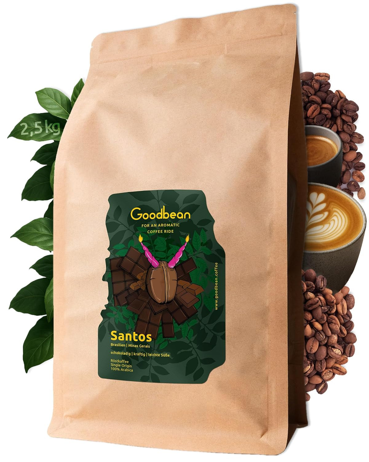 Santo | Caffè in grani 2500g - 100% Arabica dal Brasile | per espresso, cappuccino o caffè filtrato forte | Omni Arrosto | Caffè classico: l'introduzione perfetta al caffè speciale