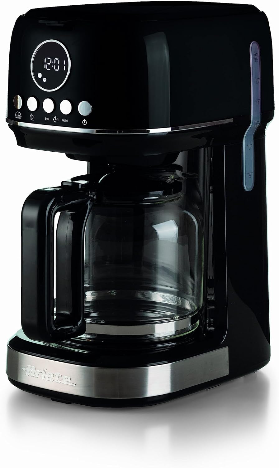 Ariete Moderna 1396 Macchina per caffè espresso con filtro per preparare caffè americano Fino a 15 tazze Caraffa in vetro Piastra riscaldante Display LCD Filtri rimovibili e lavabili Bianco