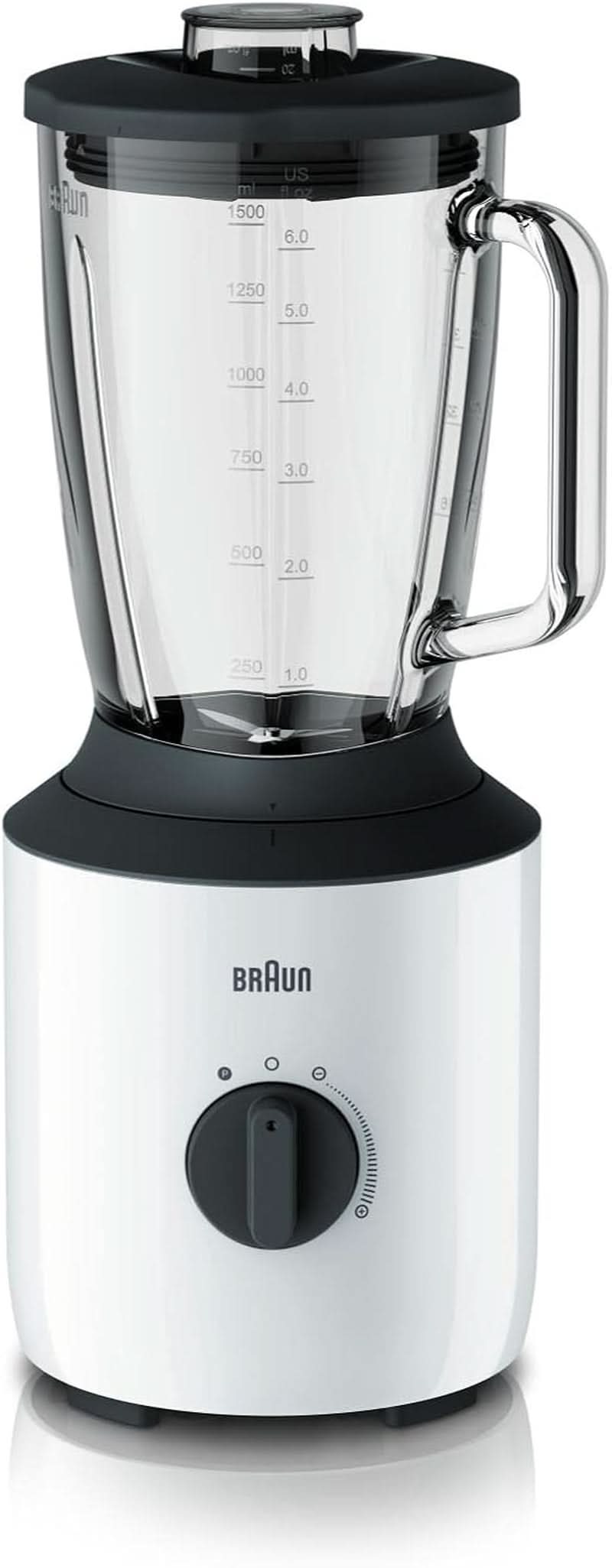 Braun Powerblend 3 JB 3150 BK Robot da cucina - 1,5 L Glass-Mixaufsatz, Küchenhelfer Zum Zerkleinern, Pürieren & Mixen, 800 Watt, Schwarz Kitchen Naty Shop Weiß Single