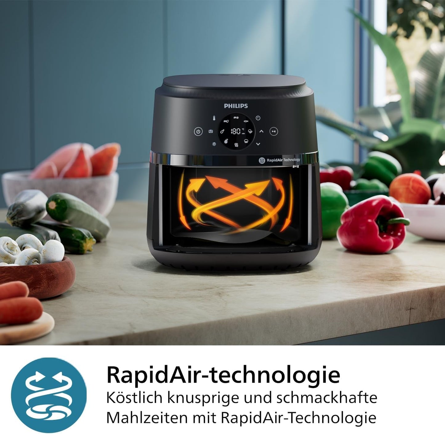 Philips Airfryer serie 2000 4.2L - Touch screen digitale, 13 opzioni di cottura, 9 funzioni preimpostate, Fino al 90% di grassi in meno con tecnologia Rapidair, potenza 1500W Elettrodomestici Naty Shop