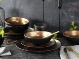 CreaTable, 23598, serie GLAMOUR - Oro, set di stoviglie da 16 pezzi, servizio combinato in porcellana, lavabile in lavastoviglie e adatto al microonde, produzione di qualità