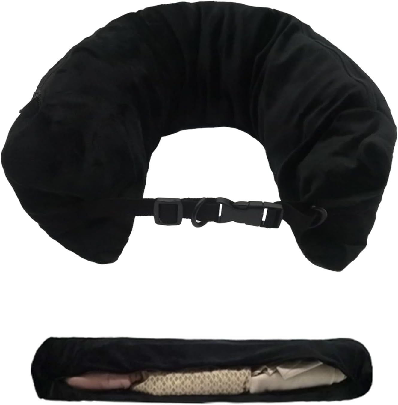 Bivpreom Cuscino da viaggio imbottito per collo, Cuscino da viaggio imbottito, Cuscino da viaggio imbottito, Imbottito con vestiti, Si trasforma in bagaglio extra senza bagaglio in eccesso Cuscini da viaggio Naty Shop Nero1