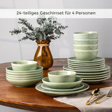 GBHOME Set di stoviglie in ceramica per 6 persone, set di piatti e ciotole dipinti a mano da 24 pezzi, gres antigraffio, lavabile in lavastoviglie e adatto al microonde