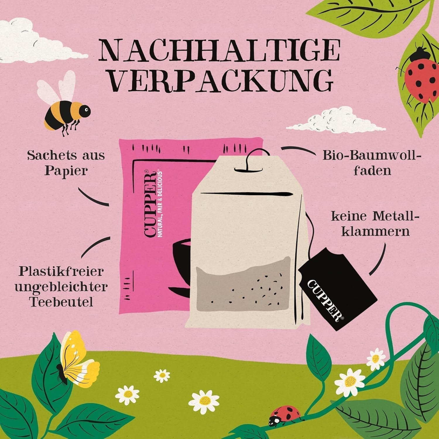 Cupper Tè alla frutta biologico Mirtillo rosso Lampone | Tè al lampone | 250 bustine di tè non sbiancate | Grande pacco | Perfetto per l'ufficio | Ecologico | Commercio equo e solidale