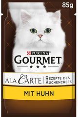 Alimento umido per gatti Gourmet à la carte con pollo, spinaci e perle di pasta, confezione da 26 (26 x 85 g)