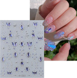 JMEOWIO 3D Nagelsticker Blauer Nail Art Sticker Selbstklebend Nagelaufkleber 5D Stereoscope Mondstern Dekoration Nageldesign Zubehör 1 Blatt