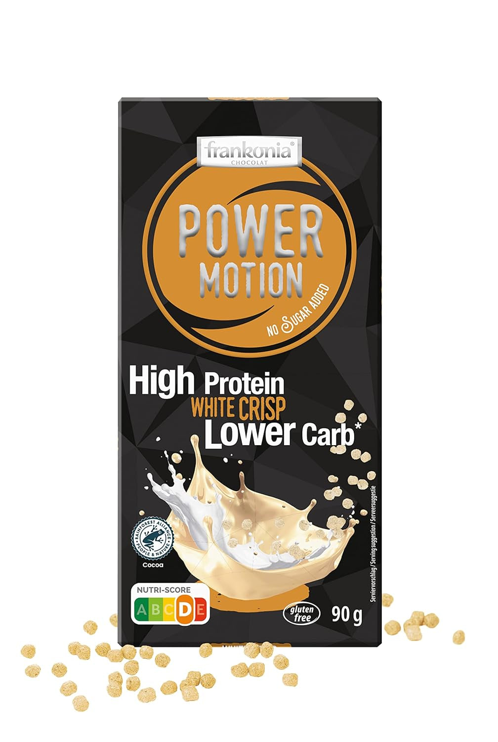 frankonia CHOCOLAT POWER MOTION senza zuccheri aggiunti - Cioccolato bianco croccante ad alto contenuto proteico e a basso contenuto di carboidrati, 90 g