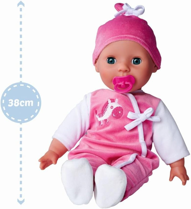 Simba 105140489 - Laura Baby Talk Doll, bambola dal corpo morbido da 38 cm con occhi assonnati in tutina carina, 24 suoni del bambino, bambola da gioco, bambolina, dai 2 anni in su
