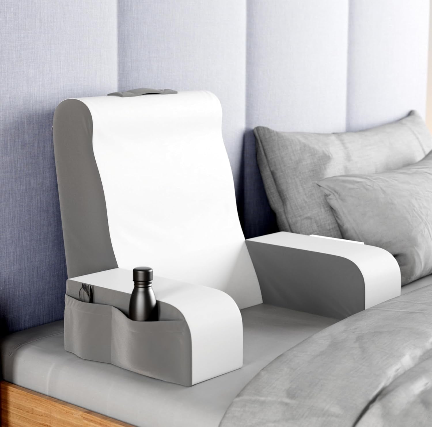 Cuscino per lettura a cuneo, Cuscino per schienale letto, Cuscino per braccioli per TV, Libri, Giochi, Camera da letto, Supporto per la schiena (Grigio/Bianco, Standard)