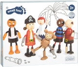 Bambole pirata in legno flessibili Small Foot, 5 pirati e 1 scimmia, dettagliate e flessibili, dai 3 anni in su, 12412