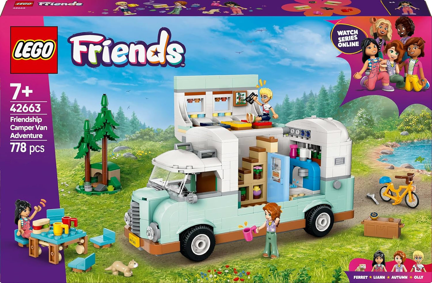 Carovana LEGO Friends, set da costruzione di gioco di ruolo con roulotte giocattolo, regalo per ragazze dai 7 anni in su, set di gioco creativo con 3 minifigure e figura dell'animale furetto 42663 Set da costruzione Besuche den LEGO-Store