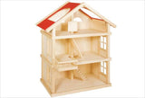 51957 Casa delle bambole in legno, 65 x 35 x 87,5 cm - Grande casa delle bambole in legno, 3 piani, design aperto, tetto rosso, scale e balcone per giochi di ruolo creativi, Mondo dei giochi per case delle bambole