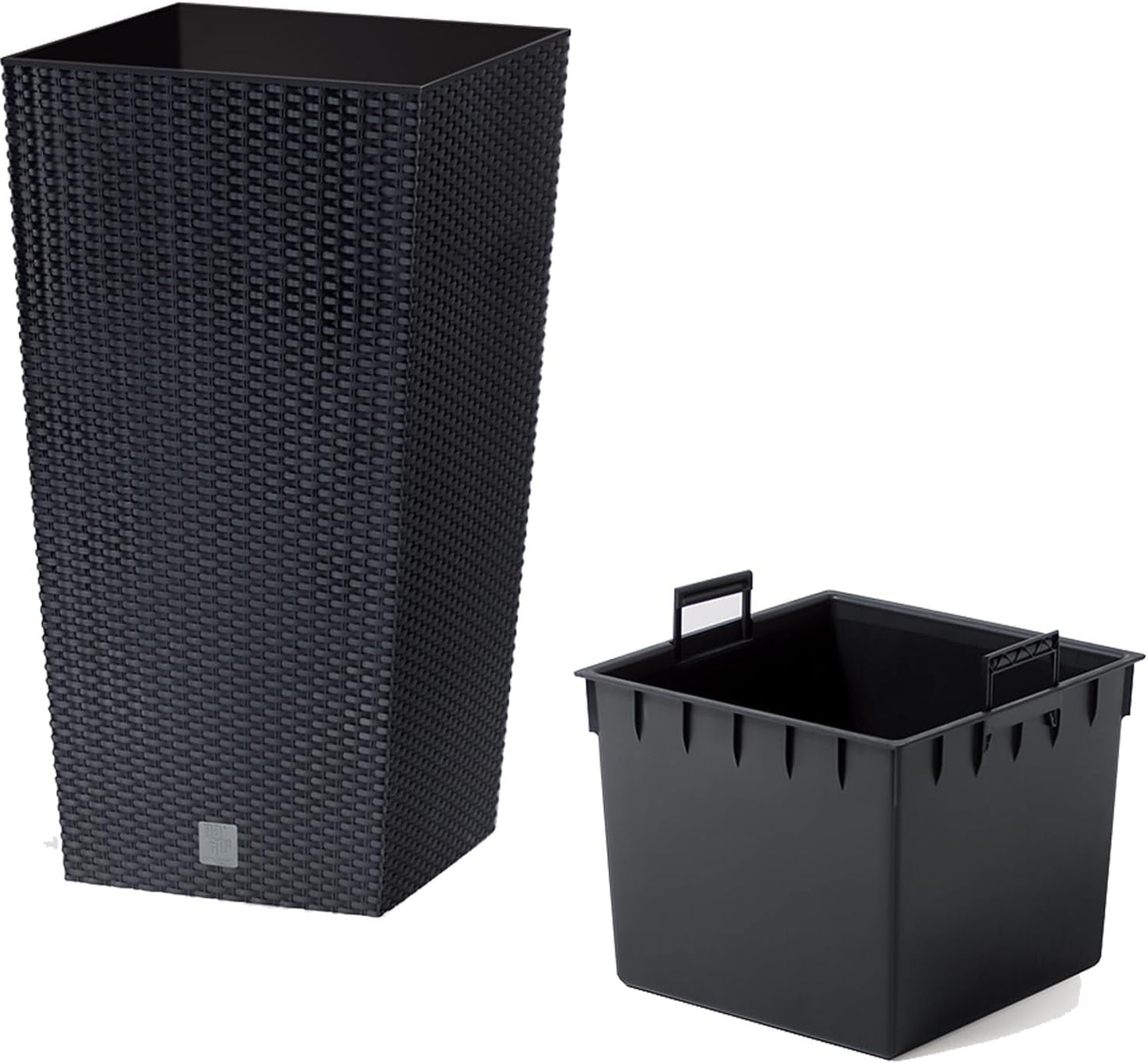 Vasi/vasi effetto rattan Prosperplast con inserto | 26,5 x 26,5 x 50 cm | antracite | resistente alle intemperie e ai raggi UV | realizzato in plastica robusta | per interni ed esterni