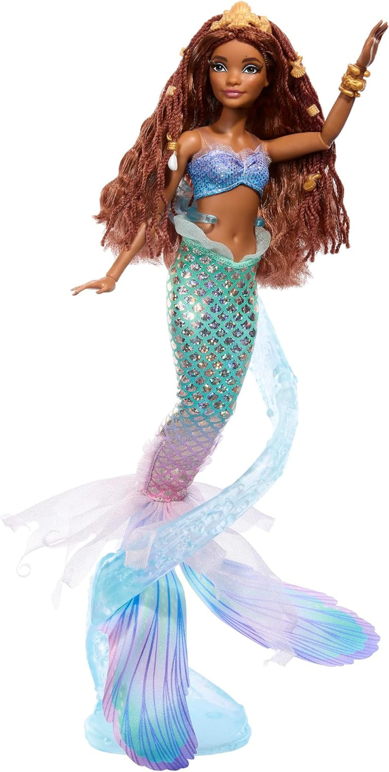 Mattel Disney Ariel La Sirenetta - Bambola Sirena Deluxe con perline per capelli e supporto per bambola per giochi fantasiosi ed esposizione, per bambini dai 3 anni in su, HNF42
