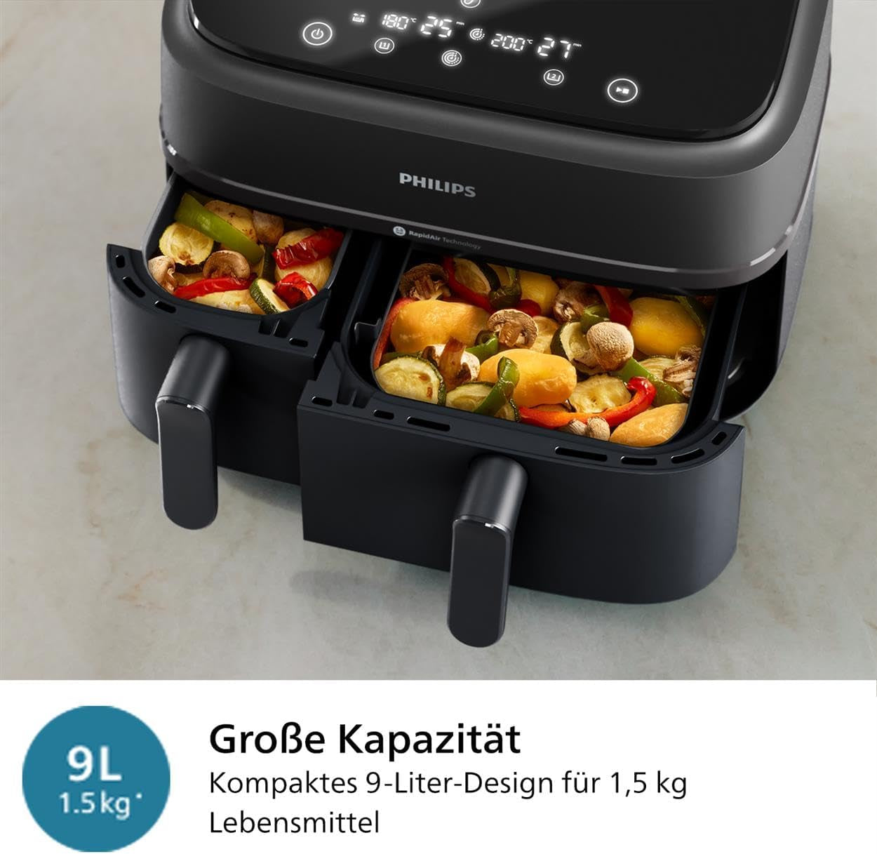 Philips Airfryer Dual Basket Serie 3000, 9L, 2 cestelli, 2 piatti pronti contemporaneamente, tecnologia Rapidair più aria calda Elettrodomestici Naty Shop