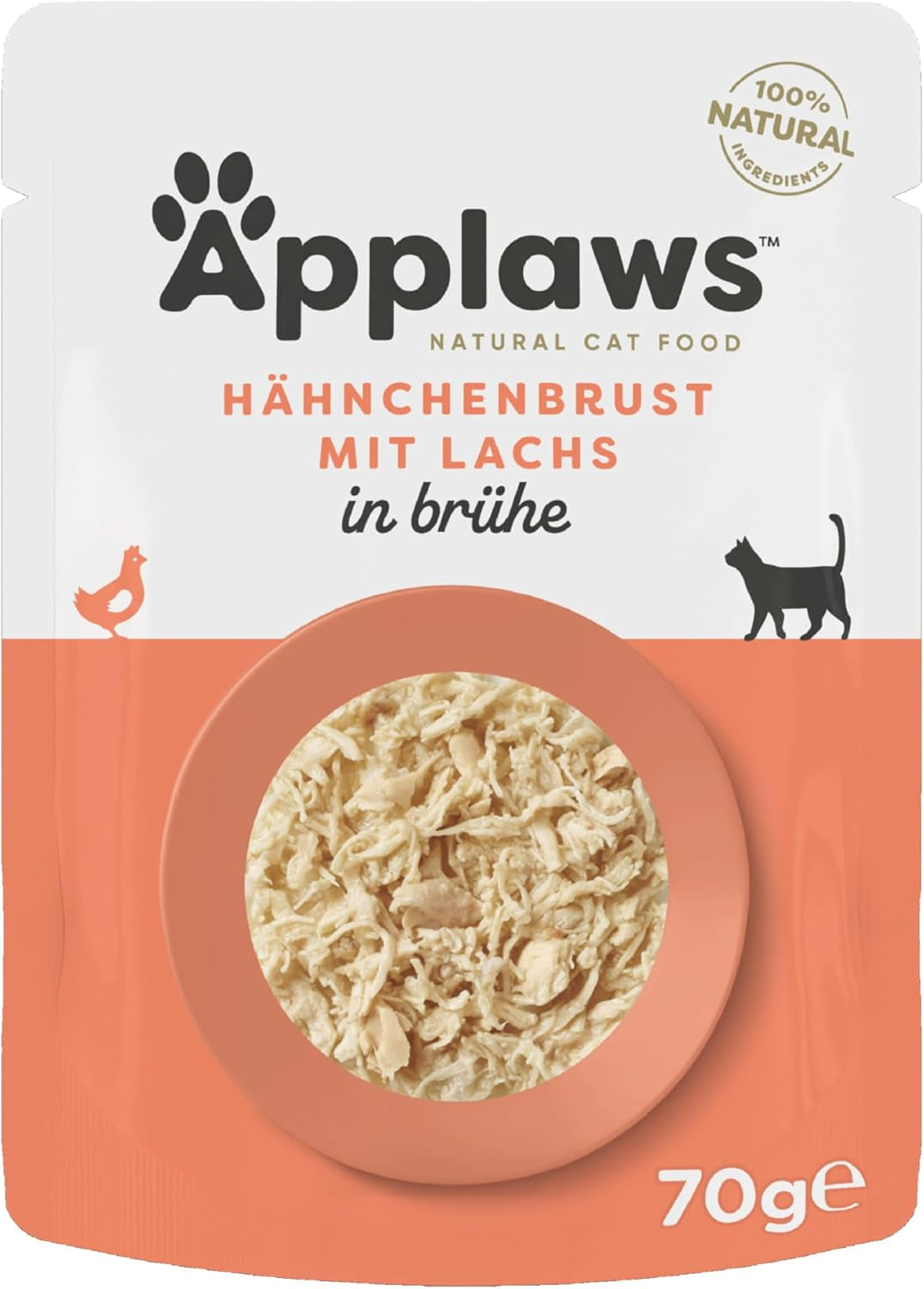 Applaws Alimento Umido per Gatti 100% Naturale, Petto di Pollo con Salmone in Brodo - Confezione da 12 Bustine da 70g
