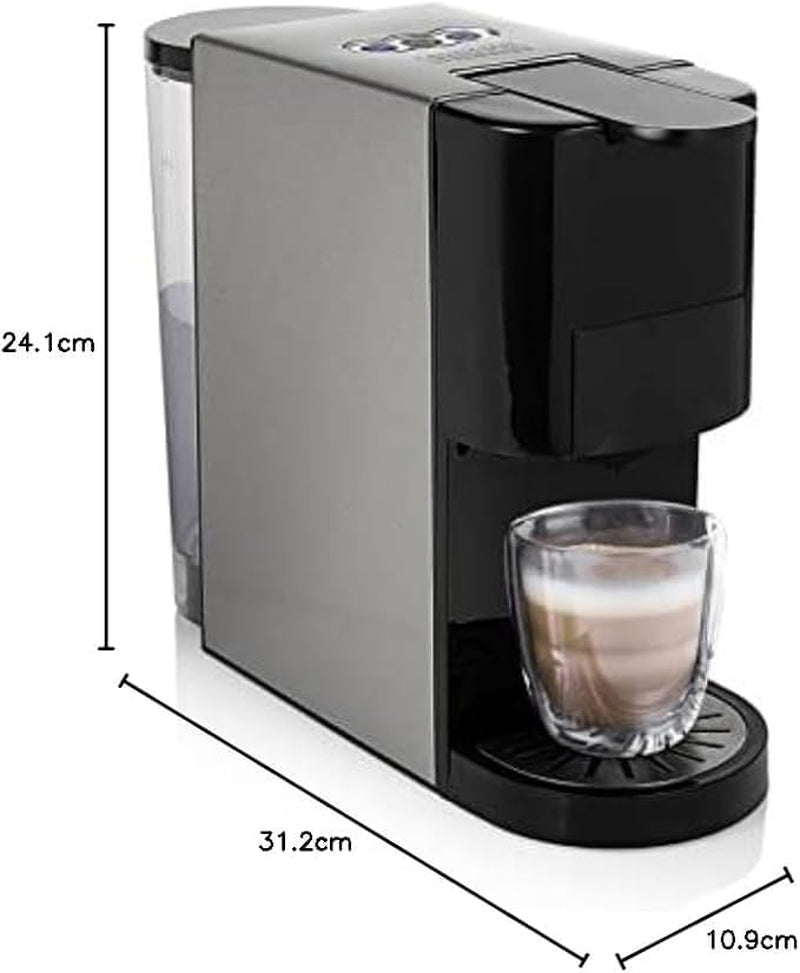 Macchina per caffè espresso multicapsula Princess 5 in 1 - Compatibile con Nespresso, Dolce Gusto, Lavazza a Modo Mio e cialde ESE, Capacità 0,8 L, 1450 W, Argento, Nero