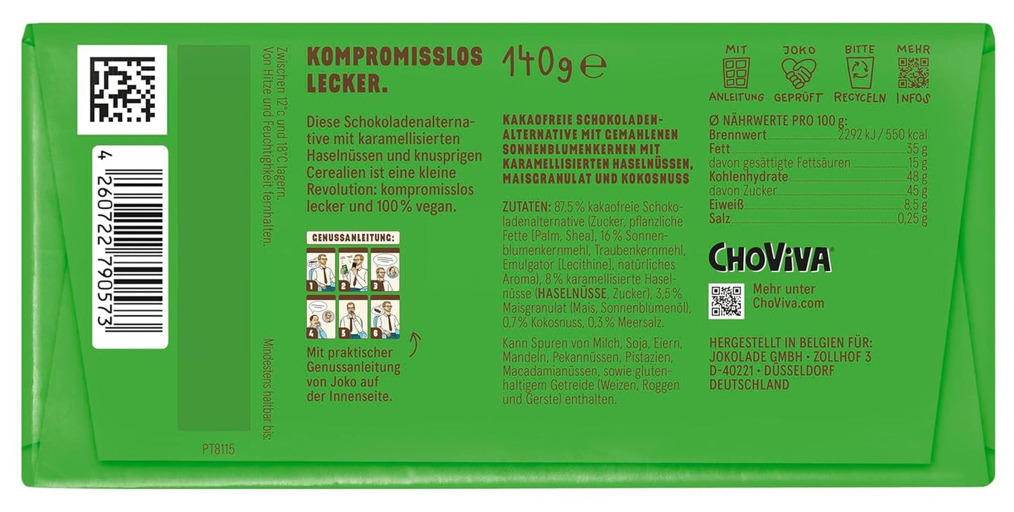 JOKOLADE 12 barrette x 140g Confezione economica | Con arachidi caramellate e cereali croccanti | Vegano e senza cacao