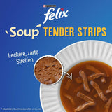Strisce di zuppa Felix, zuppa di gatti, varietà mista, confezione da 8 (8 x 6 bustine da 48 g ciascuna)