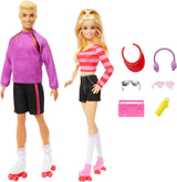 Barbie Fashionistas Set con 2 bambole alla moda e 6 accessori, bambole alla moda sui pattini a rotelle Barbie e Ken, personaggi da collezione del 65° anniversario, HXK90