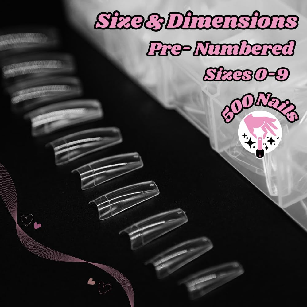 TRIXES 500 punte per unghie in gel, punte per unghie francesi, in acrilico trasparente, per manicure fai-da-te, 10 modelli diversi