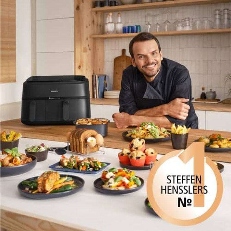 Philips Airfryer Dual Basket Serie 3000, 9L, 2 cestelli, 2 piatti pronti contemporaneamente, tecnologia Rapidair più aria calda Elettrodomestici Naty Shop
