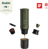 OutIn Nano Macchina per caffè espresso elettrica portatile, caffettiera da campeggio, USB-C autoriscaldante, compatibile con caffè macinato e capsule NS