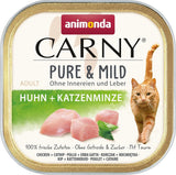Cibo umido per gatti Adult Pure & Mild con pollo e erba gatta (32 x 100 g), per gatti sensibili, senza cereali e senza zucchero, cibo umido facilmente digeribile con pollo