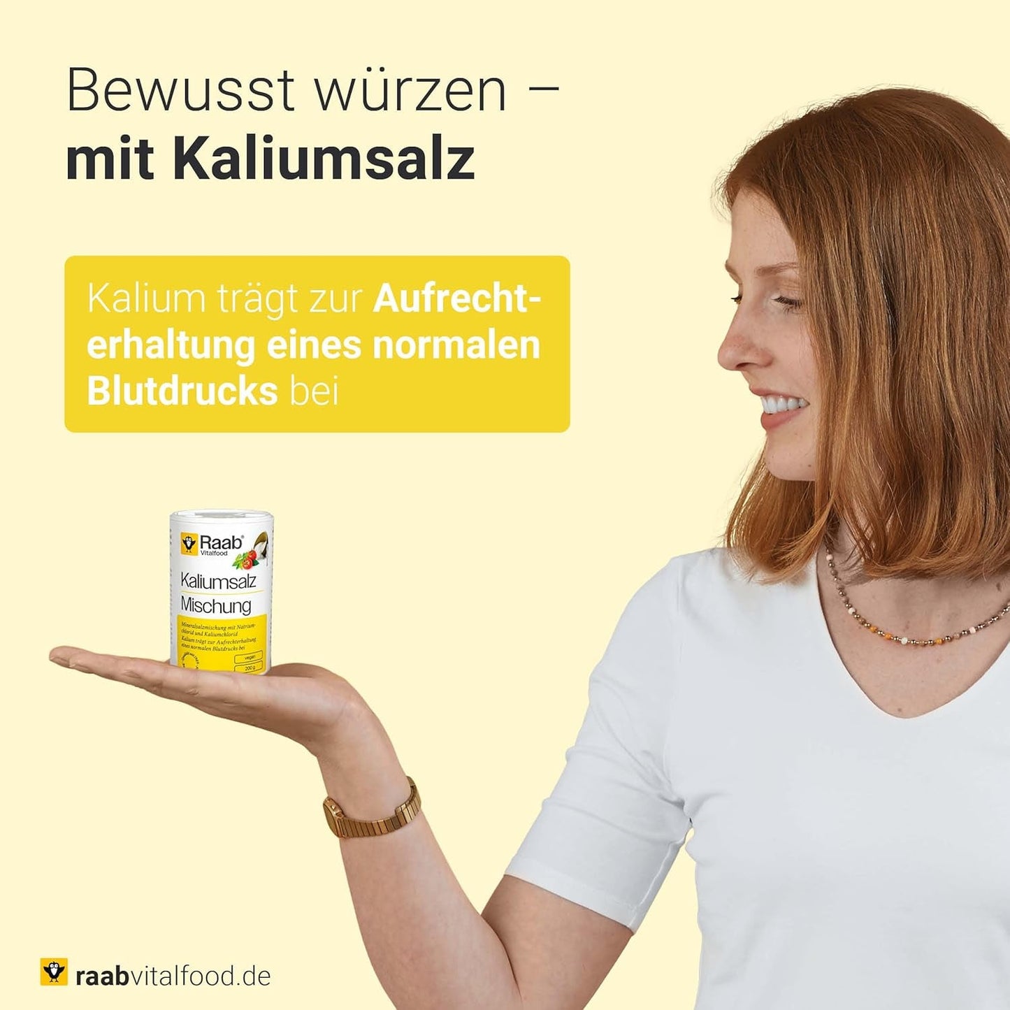 Raab Vitalfood Kalium salt-Mischung, Mineralsalzmischung mit 66.7% Natrium Chlorid (Kochsalz) und 33% Kalium Chlorid, Kalium trägt zur Aufrechterhaltung eines normalen Blutdruck bei (1 x 200 g Dose)
