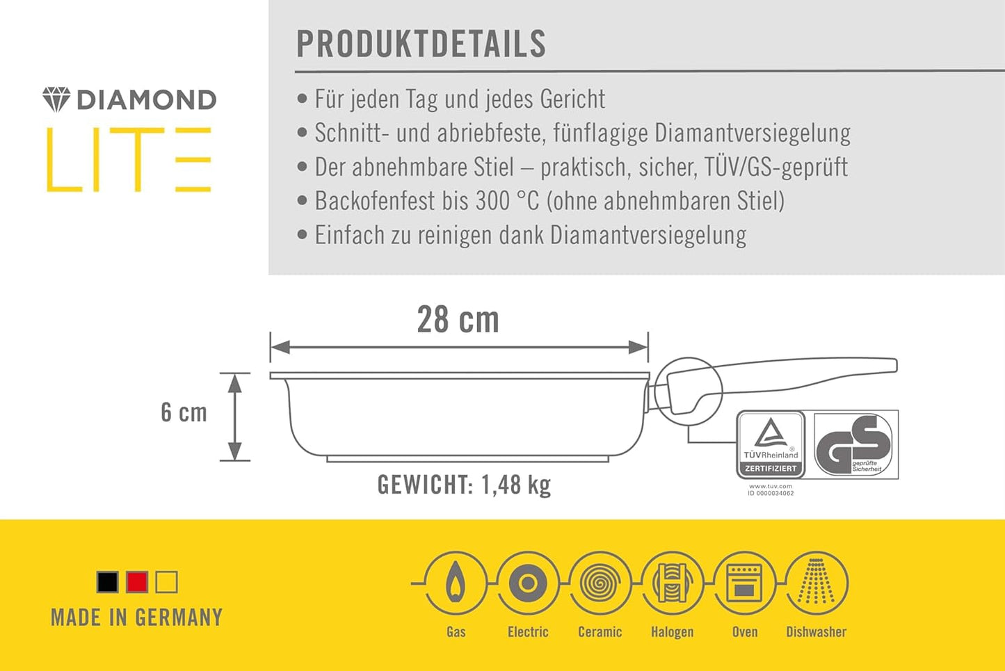 Padella Quadrata Woll Diamond Lite, Altezza 6 Cm - Senza Induzione Pentole e Padelle Naty Shop
