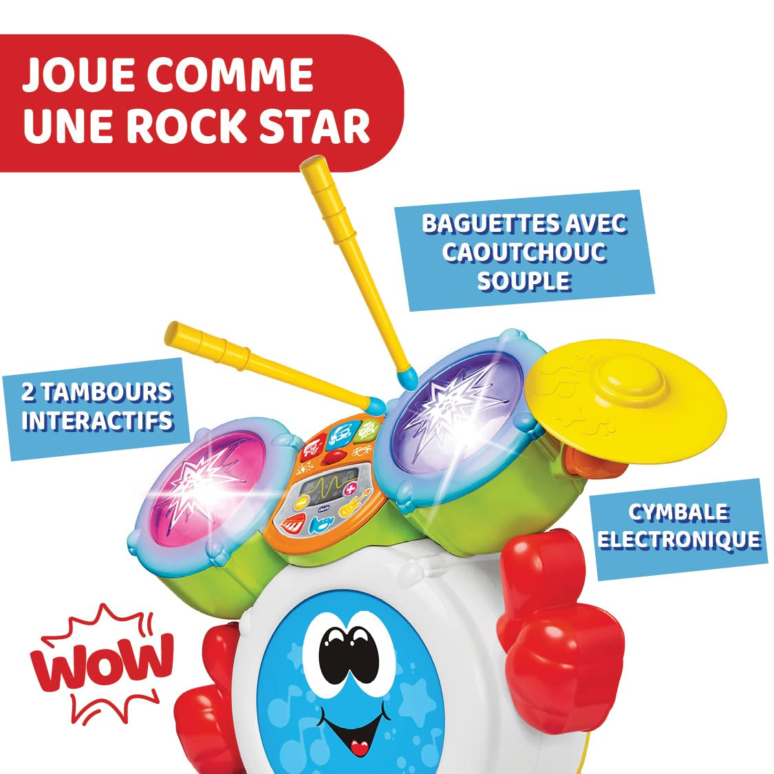 Chicco 00009820100000 Mi First Batteria con Luci e Suoni, 3 Modalità di Gioco Strumento Musicale con Batteria per Bambini, Multicolor, Grande Jucarii Bebe Naty Shop
