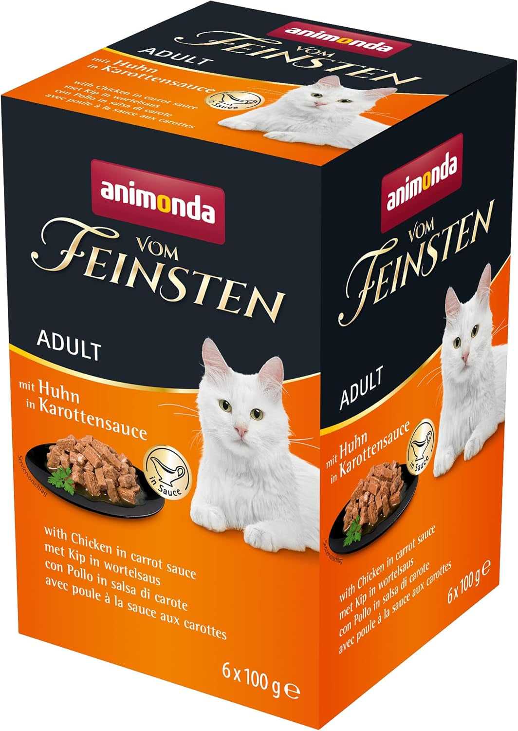 Animonda vom Feinsten cibo umido per gatti con pollo in salsa di carote (6 x 100 g), cibo umido per gatti senza cereali e senza zucchero con ingredienti freschi e carnosi