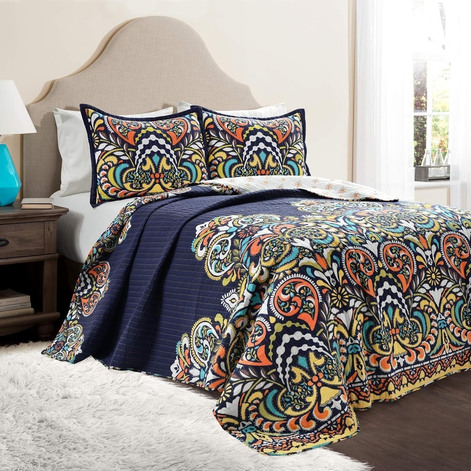 Lush Decor Trapunta Clara, cotone, turchese e mandarino, Piumini e trapunte Full/Queen Naty Shop Navy Full/Queen