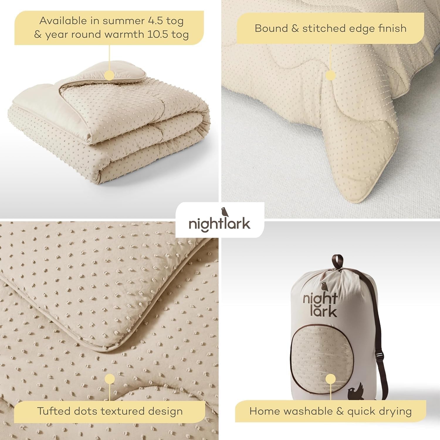 Piumino Night Lark senza fodera, 4,5 Tog, King Size, collezione Tufted Dot, biancheria da letto di lusso, ipoallergenico, lavabile in lavatrice, caldi piumini e trapunte color sabbia Naty Shop
