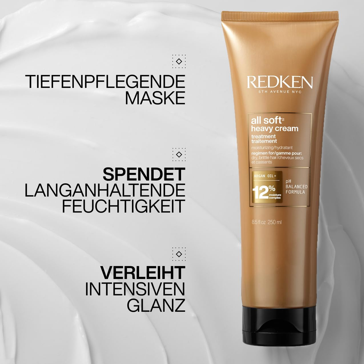 Maschera per capelli Redken per capelli secchi e fragili, rivitalizza e idrata, con complesso di cheratina e olio di argan, crema morbida e pesante, 1 maschera per capelli Naty Shop da 250 ml